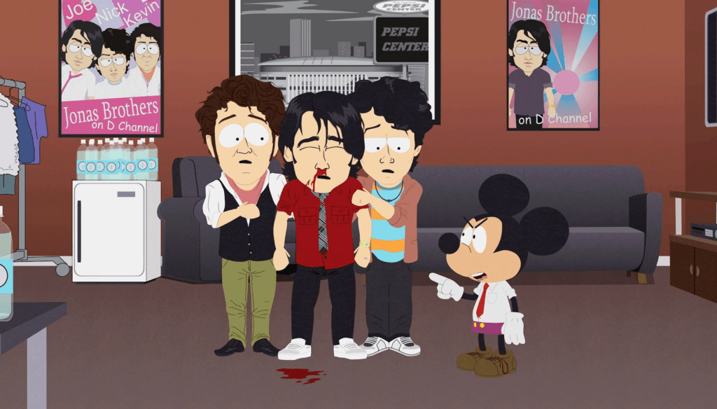 Topolino e i Jonas Brother in una scena della serie South Park