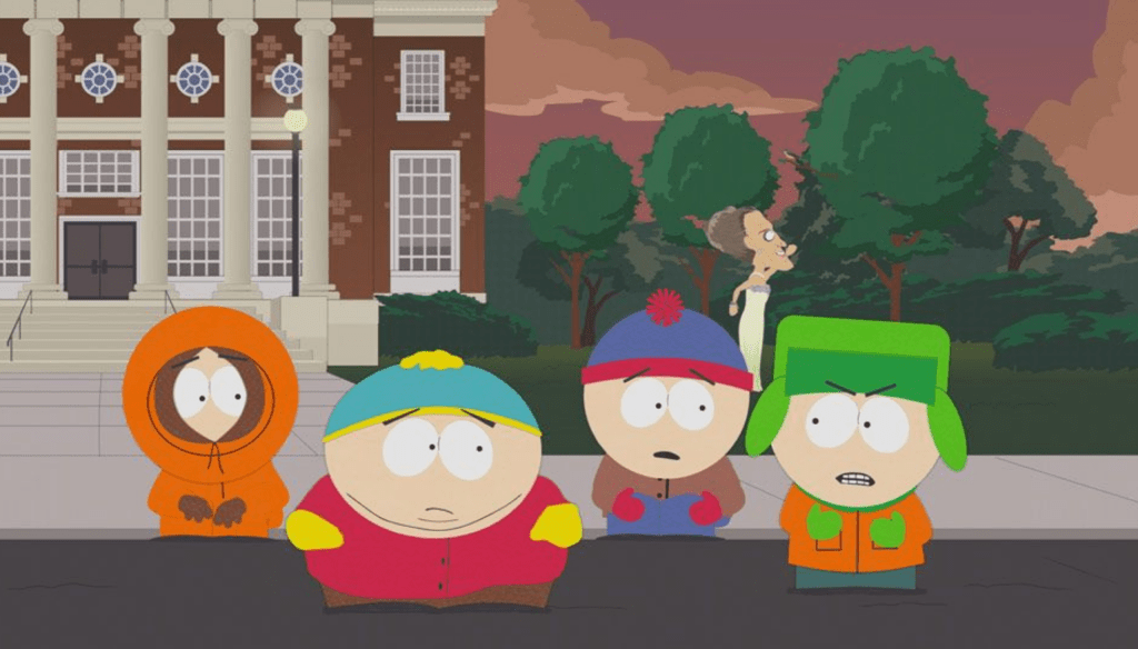 Cartman, Kenny, Kyle e Stan in una scena della serie South Park