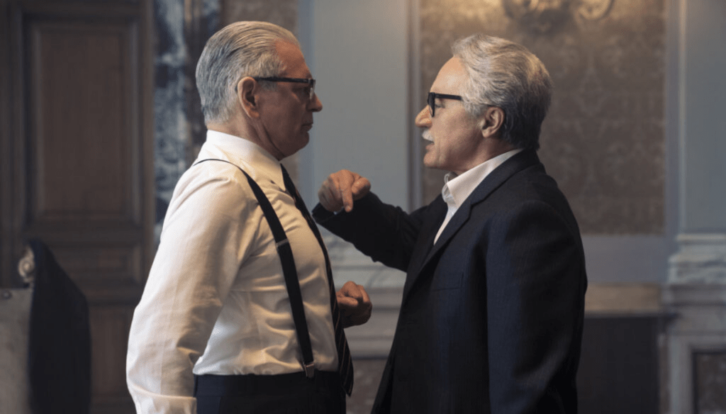Fabrizio Bentivoglio e Luca Zingaretti in una scena del film L'incredibile storia dell'Isola delle Rose (2020) Film Netflix di Sidney Sibilla
