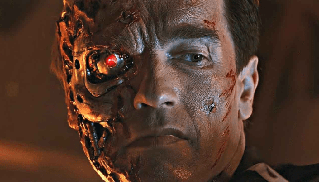Arnold Schwarzenegger in una scena di Terminator 2 (1991) di James Cameron