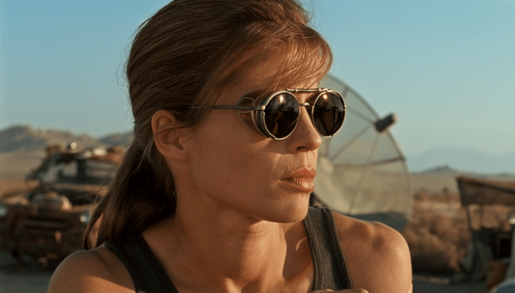 Linda Hamilton in una scena di Terminator 2 (1991) di James Cameron