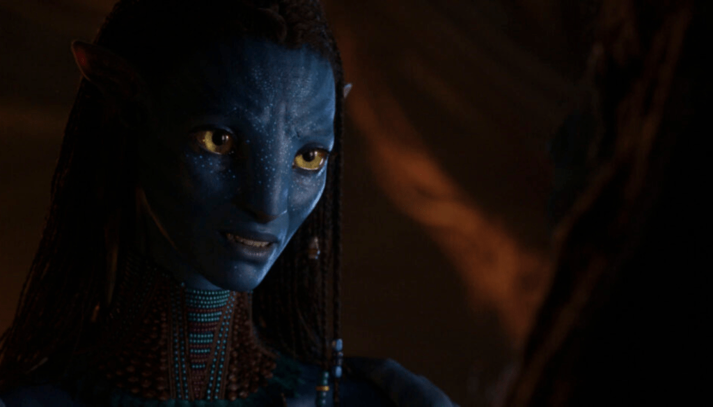 Zoe Saldana (Neytiri) in una scena di Avatar - La via dell'acqua (2022) di James Cameron