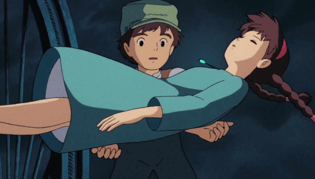 Sheeta e Pazu in una scena di Laputa - Il castello nel cielo (1986) di Hayao Miyazaki