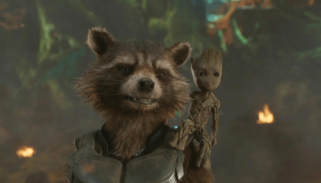 Rocket Raccon e Groot in una scena di Guardiani della Galassia Vol. 2 (2017) di James Gunn