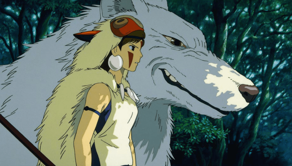 La principessa Mononoke e Moro in una scena di La principessa Mononoke (1997) di Hayao Miyazaki