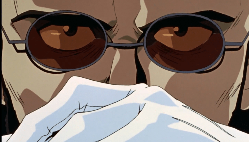 Ikari in una scena di Neon Genesis Evangelion (1995 - 1996) di Hideaki Anno