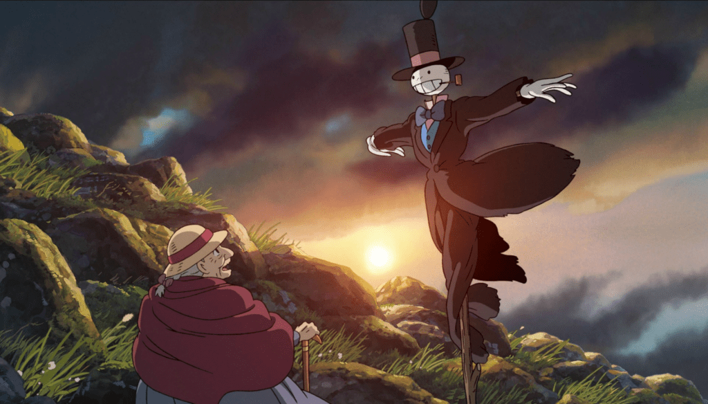 Testa di rapa e Sophie in una scena di Il castello errante di Howl (2004) di Hayao Miyazaki