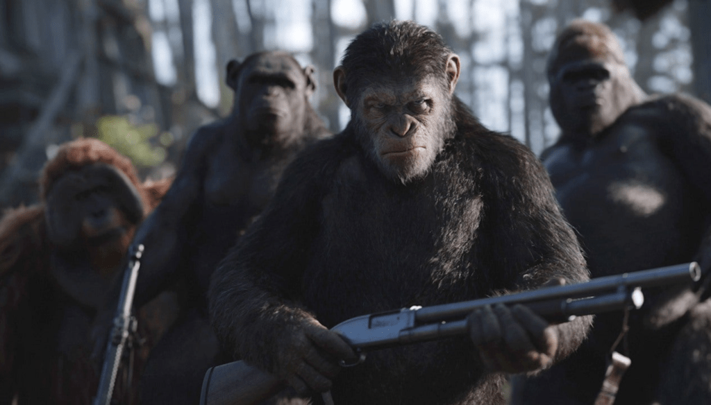 Cesare (Andy Serkis) in una scena di War for the Planet of the Apes (2017) di Matt Reeves