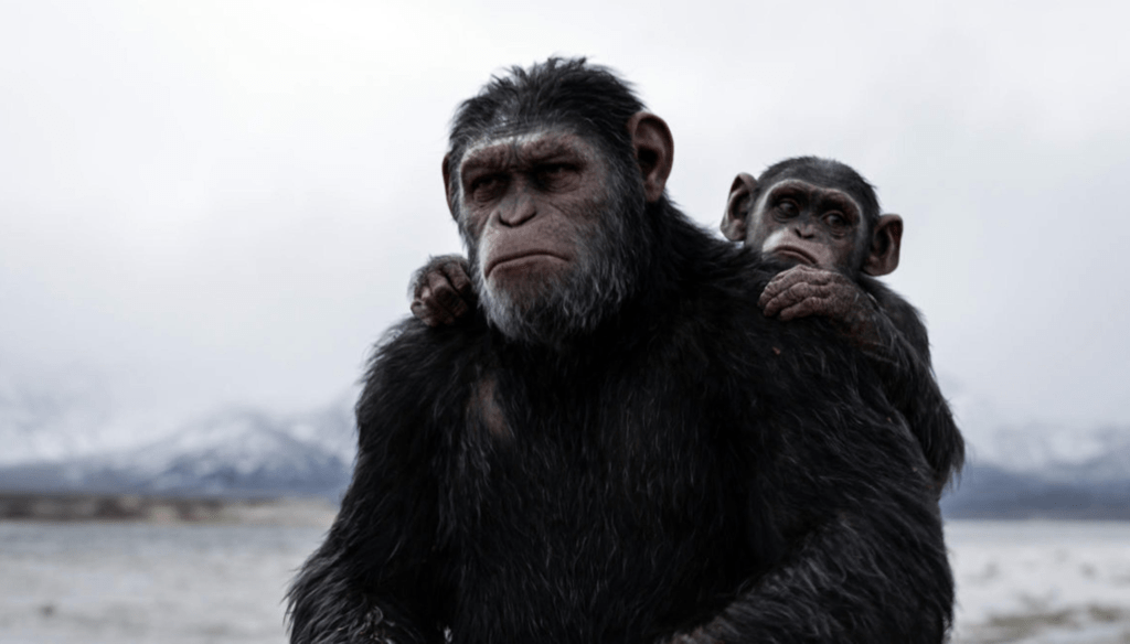 Cesare (Andy Serkis) in una scena di War for the Planet of the Apes (2017) di Matt Reeves