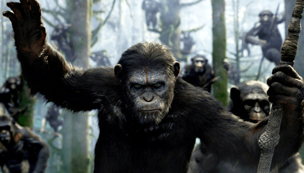 Cesare in una scena di Dawn of the Planet of the Apes (2014) di Matt Reeves