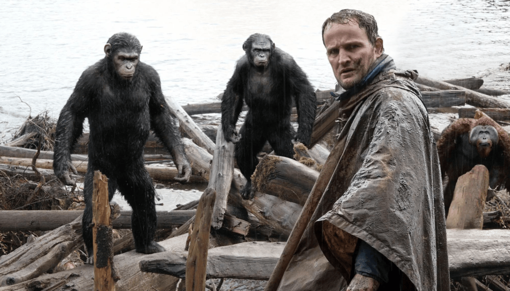 Cesare e Will in una scena di Dawn of the Planet of the Apes (2014) di Matt Reeves