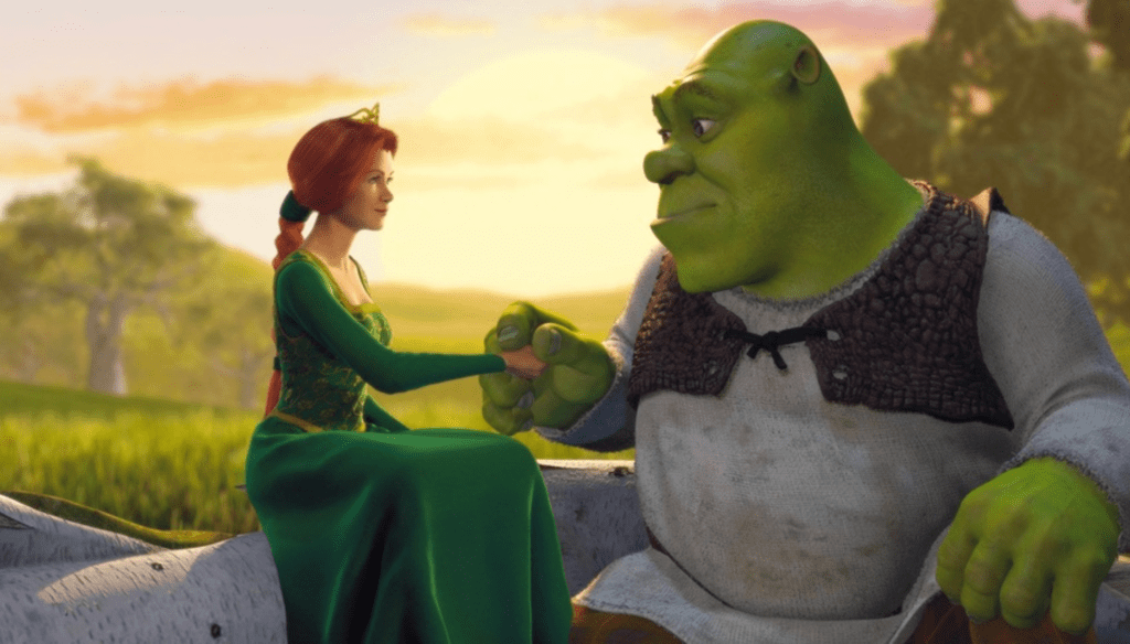 Fiona e Shrek in una scena di Shrek (2001) di Andrew Adamson e Vicky Jenson