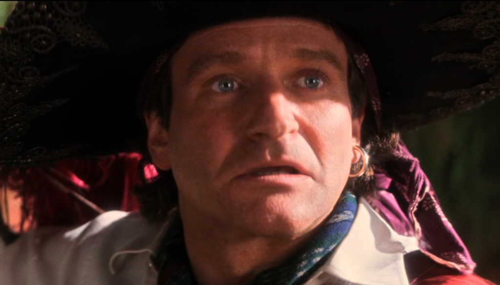 Robin Williams in una scena di Hook (1991) di Steven Spielberg