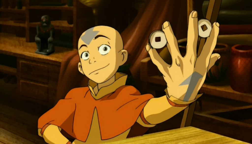Aang in una scena di Avatar - La leggenda di Aang (2005-2008) di Michael Dante DiMartino e Bryan Konietzko
