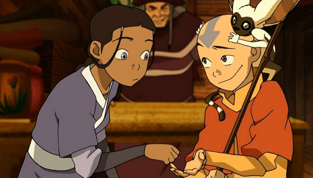Aang e Katara in una scena di Avatar - La leggenda di Aang (2005-2008) di Michael Dante DiMartino e Bryan Konietzko
