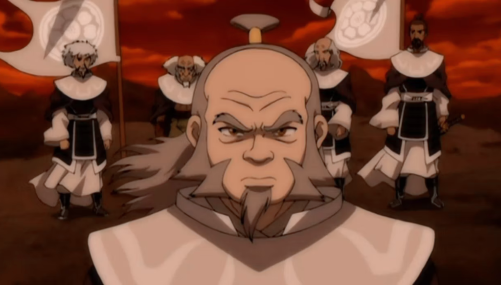Iroh in una scena di Avatar - La leggenda di Aang (2005-2008) di Michael Dante DiMartino e Bryan Konietzko