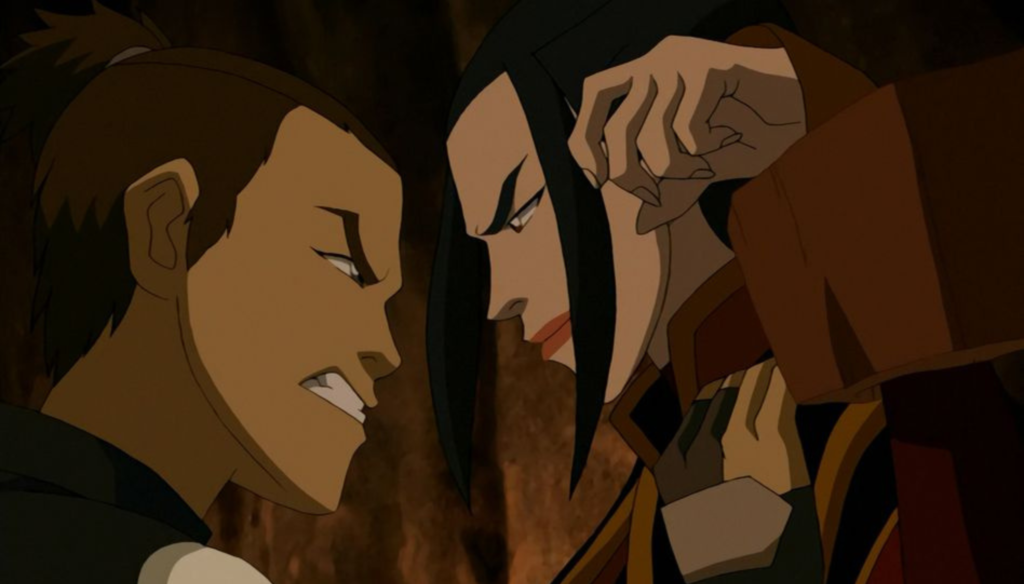 Azula e Sokka in una scena di Avatar - La leggenda di Aang (2005-2008) di Michael Dante DiMartino e Bryan Konietzko
