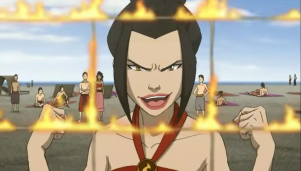 Azula in spiaggia in una scena di Avatar - La leggenda di Aang (2005-2008) di Michael Dante DiMartino e Bryan Konietzko