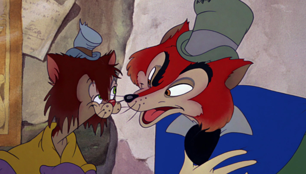 Il Gatto e la Volpe in una scena di Pinocchio (1940), secondo Classico Disney 