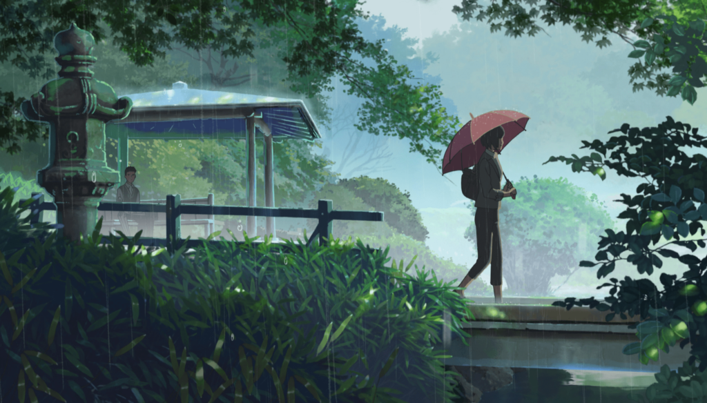 Yukari Yukino in una scena de Il giardino delle parole (2013) di Makoto Shinkai