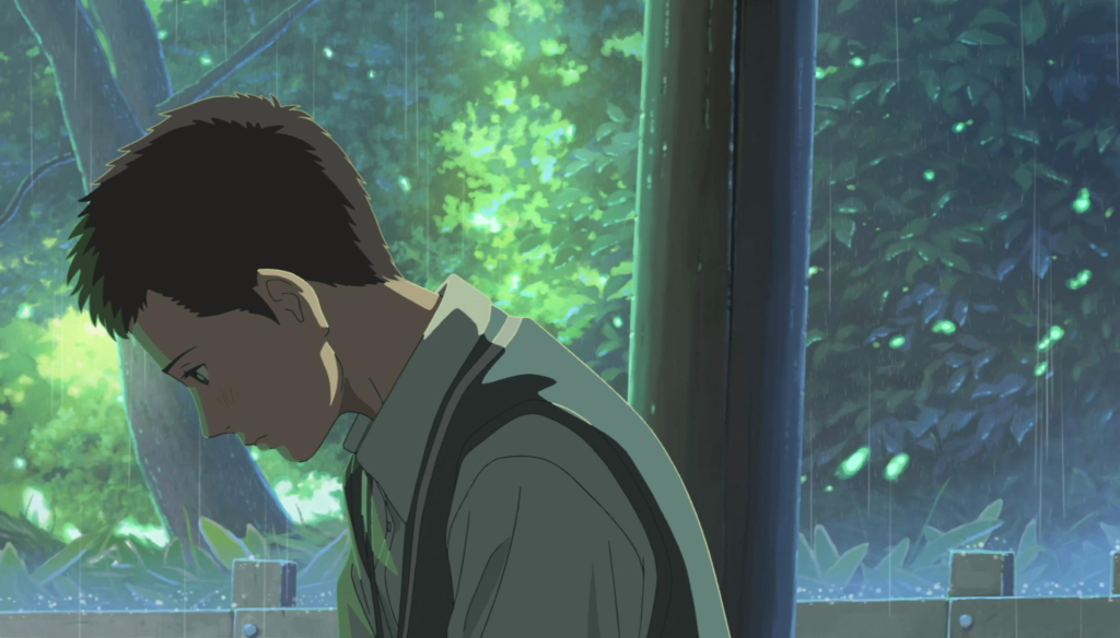 Takao Akizuki in una scena de Il giardino delle parole (2013) di Makoto Shinkai