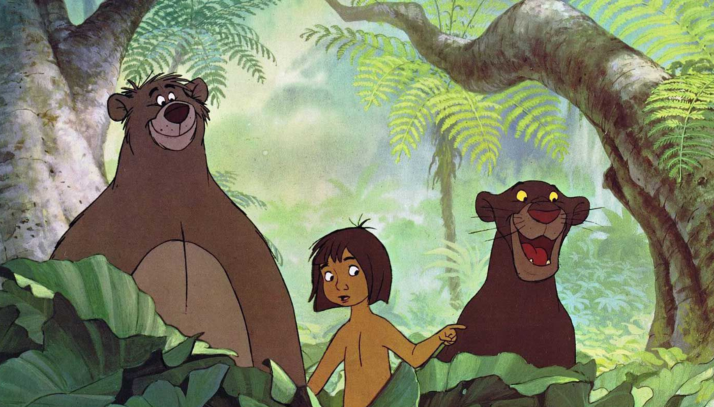 Mowgli, Baloo e Baghera in una scena de Il libro della giungla (1967) di Wolfgang Reitherman, il diciannovesimo Classico Disney