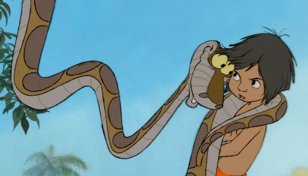 Mowgli e Khaa in una scena de Il libro della giungla (1967) di Wolfgang Reitherman, il diciannovesimo Classico Disney