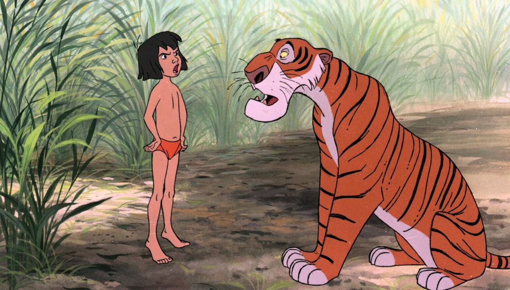 Shere Khan e Mowgli in una scena de Il libro della giungla (1967) di Wolfgang Reitherman, il diciannovesimo Classico Disney