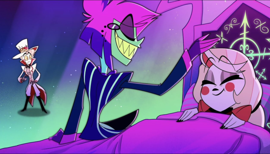 Lucifero e Alastor in una scena di Hell's greatest dad di Hazbin Hotel (2023 - ...)