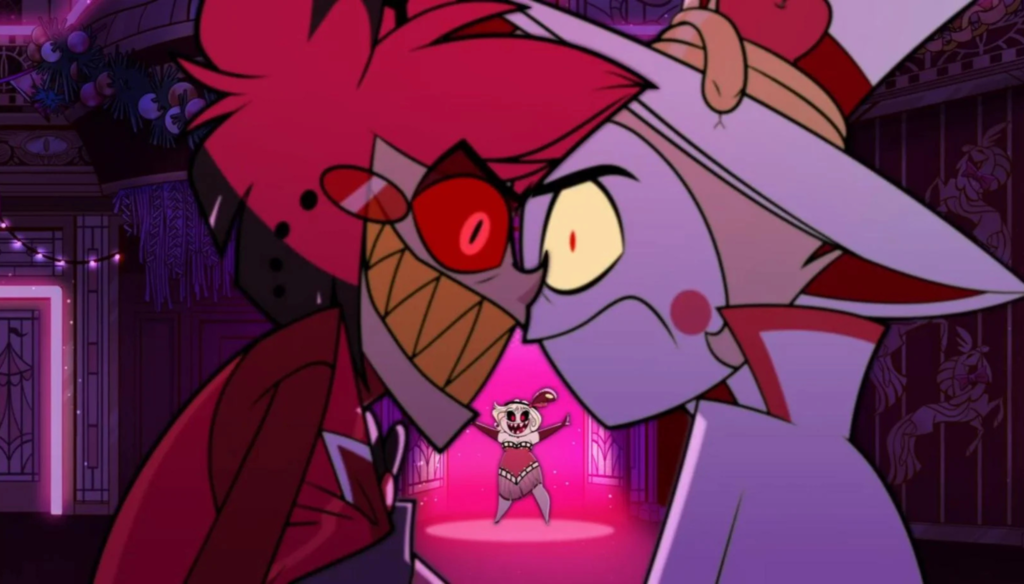 Lucifero e Alastor in una scena di Hell's greatest dad di Hazbin Hotel (2023 - ...)