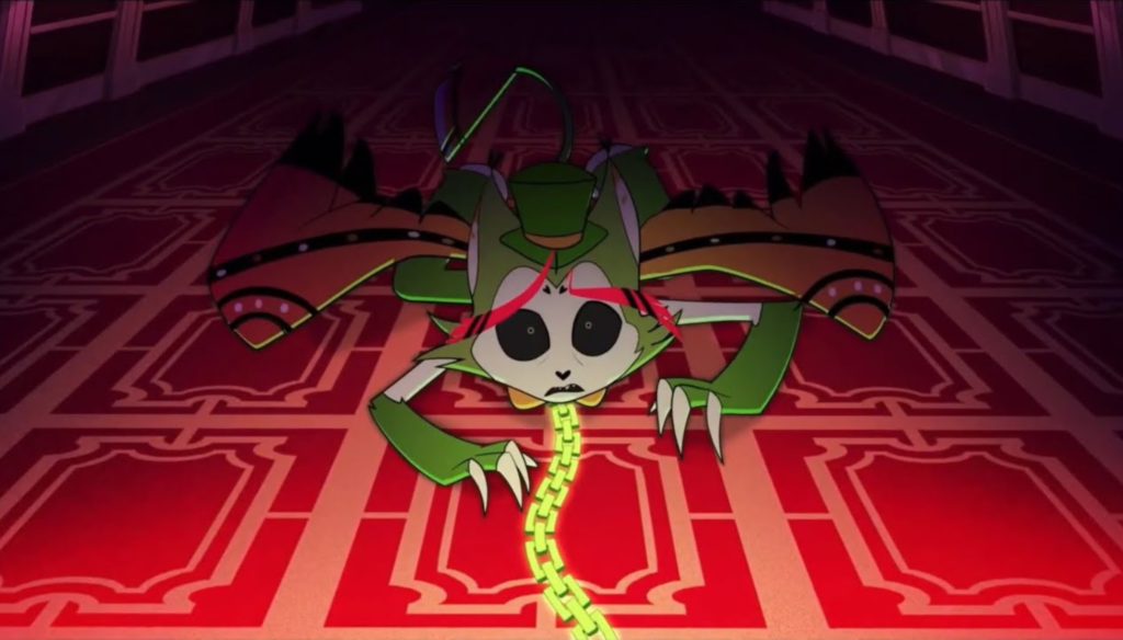 Husk sottomesso ad Alastor in una scena di Hazbin Hotel (2023 - ...)