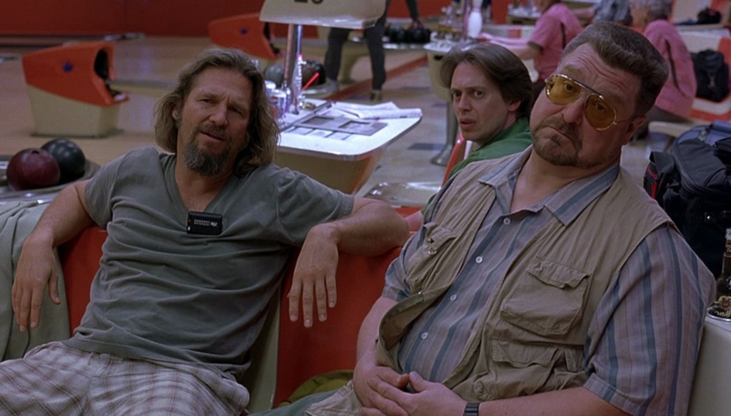 Jeff Bridges, Steve Buscemi e John Goodman in una scena di Il grande Lebowski (1998) di Joel ed Ethan Coen