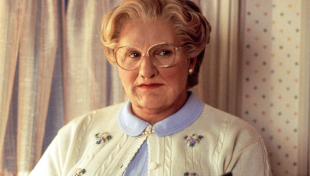 Robin Williams in una scena di Mrs. Doubtfire (1993) di Chris Columbus