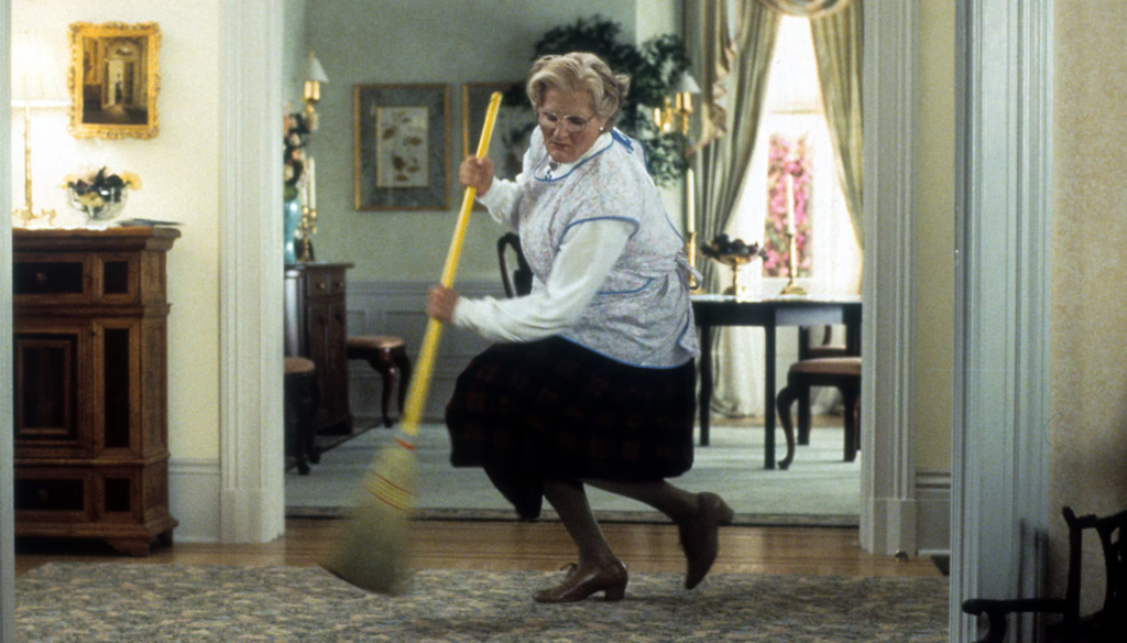 Robin Williams in una scena di Mrs. Doubtfire (1993) di Chris Columbus